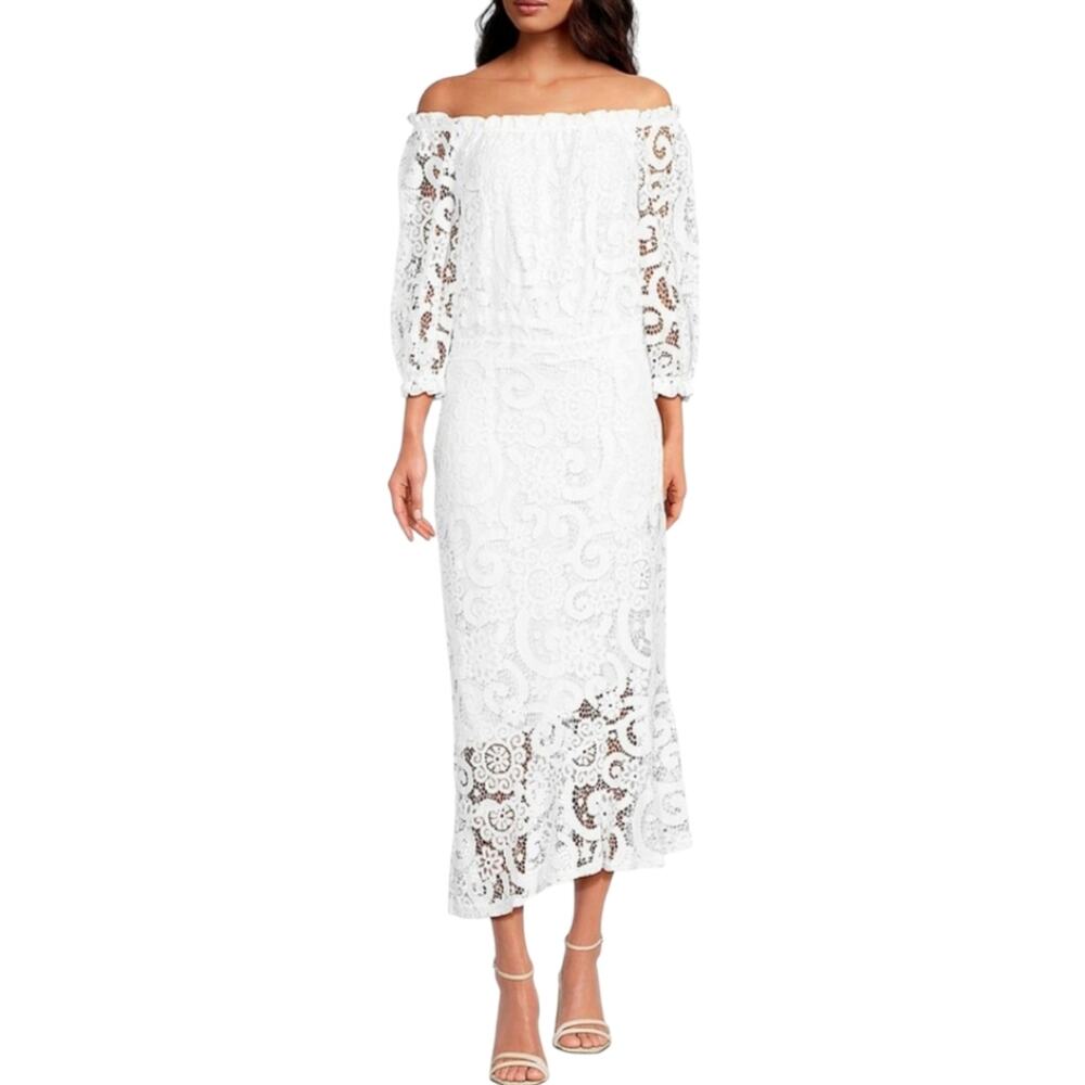 Nanette Lepore Off Shoulder Leave Overlay‎ White Wedding Beach Dress Size 14 New - Picture 8 of 8